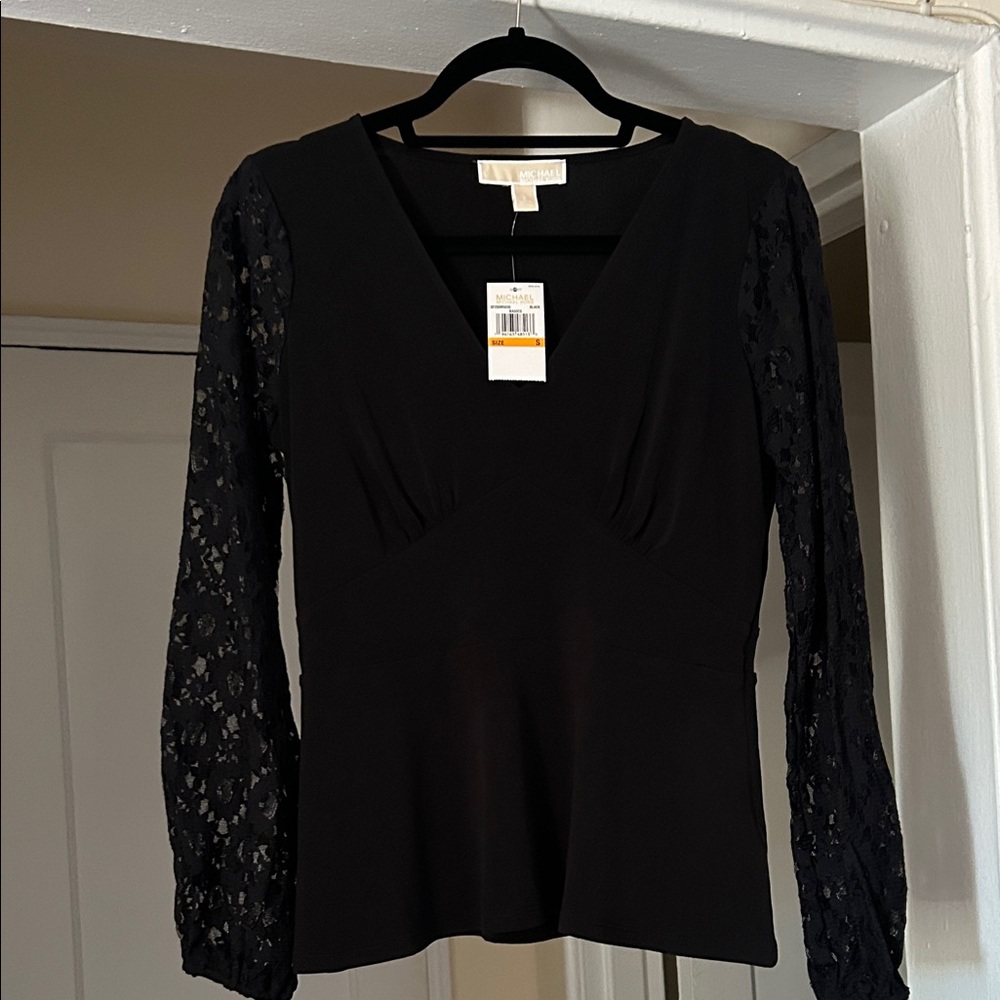 Michael Kors Elegant Black Lace Sleeve Top - Size S